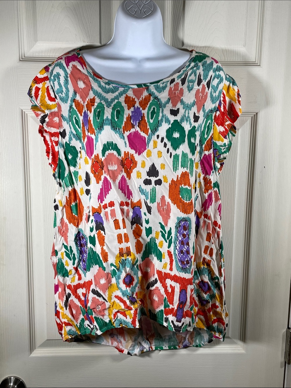 Christian Siriano Multicolor Ikat Print Cap Sleeve Blouse